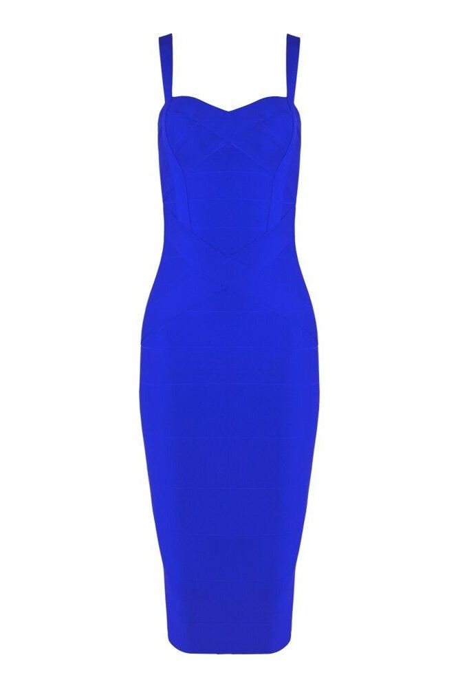 Royal Blue Bandage Sweetheart Neck Criss Cross Bodycon Midi Dress