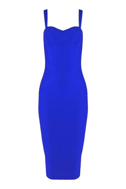 Royal Blue Bandage Sweetheart Neck Criss Cross Bodycon Midi Dress