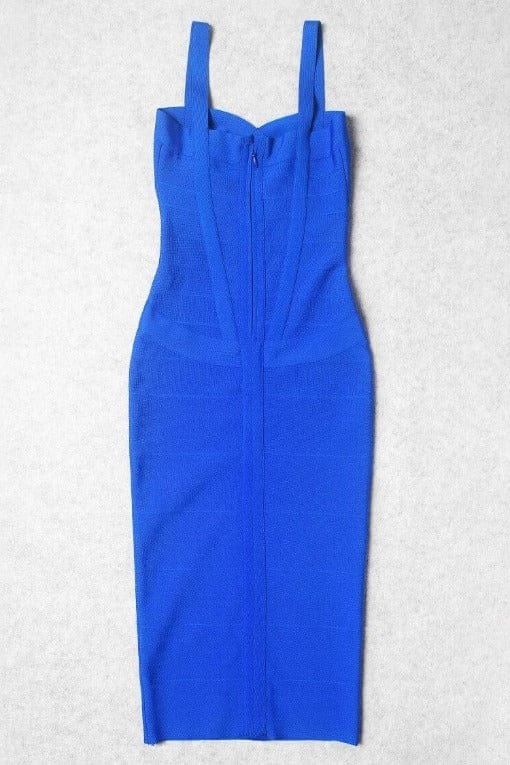 Royal Blue Bandage Sweetheart Neck Criss Cross Bodycon Midi Dress