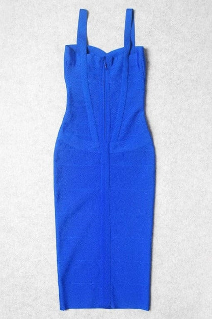 Royal Blue Bandage Sweetheart Neck Criss Cross Bodycon Midi Dress