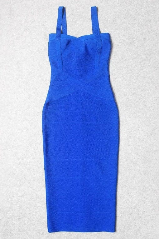 Royal Blue Bandage Sweetheart Neck Criss Cross Bodycon Midi Dress