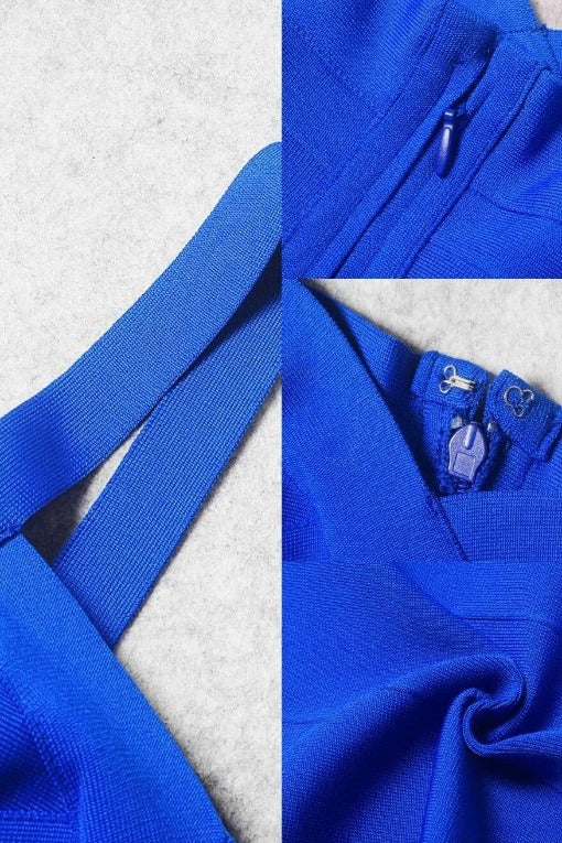 Royal Blue Bandage Sweetheart Neck Criss Cross Bodycon Midi Dress