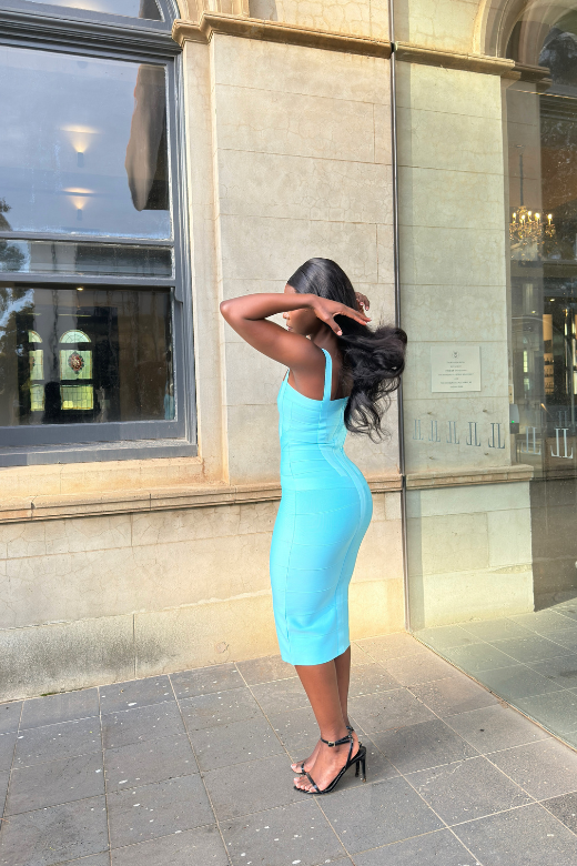 Sky Blue Sweetheart Wrap Criss Cross Bandage Bodycon Midi Dress