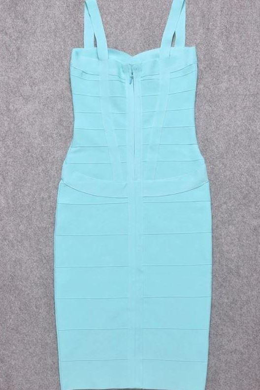 Sky Blue Bandage Sweetheart Neck Criss Cross Bodycon Midi Dress