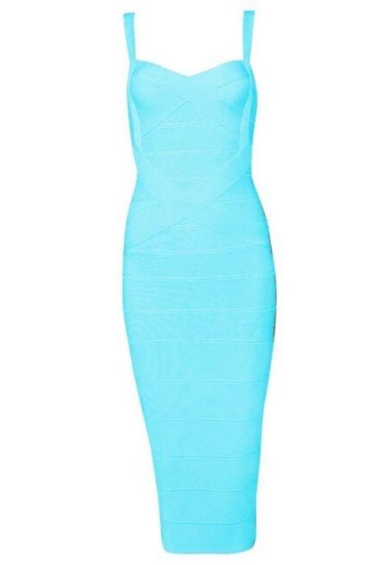 Sky Blue Sweetheart Wrap Criss Cross Bandage Bodycon Midi Dress