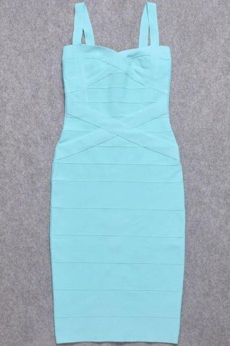 Sky Blue Sweetheart Wrap Criss Cross Bandage Bodycon Midi Dress