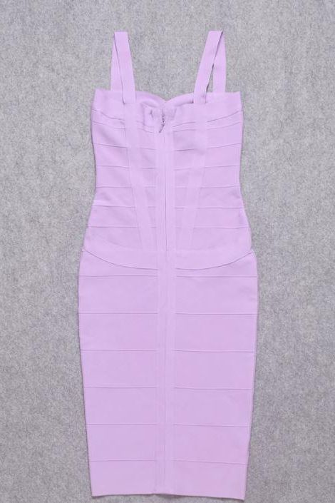Violet Purple Sweetheart Criss Cross Waist Bandage Bodycon Midi Dress