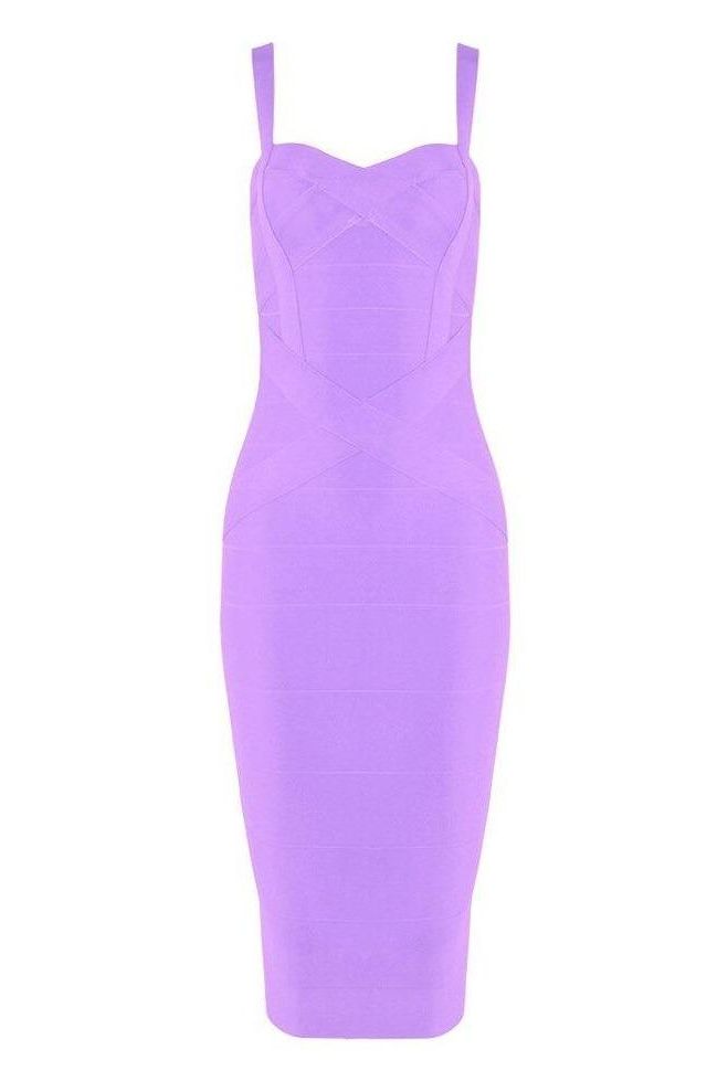 Violet Purple Sweetheart Criss Cross Waist Bandage Bodycon Midi Dress
