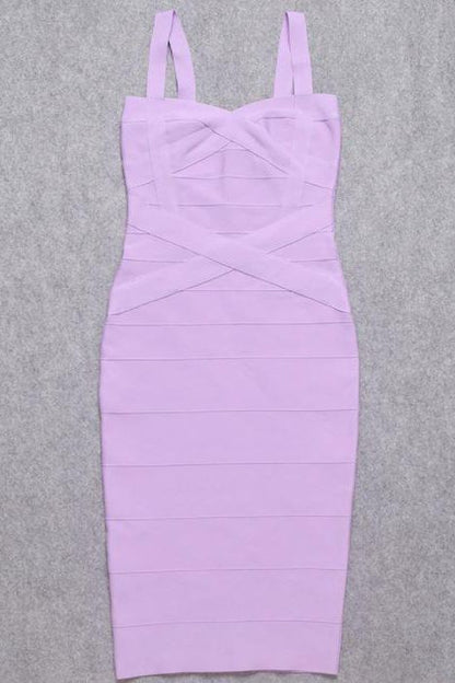 Violet Purple Sweetheart Criss Cross Waist Bandage Bodycon Midi Dress