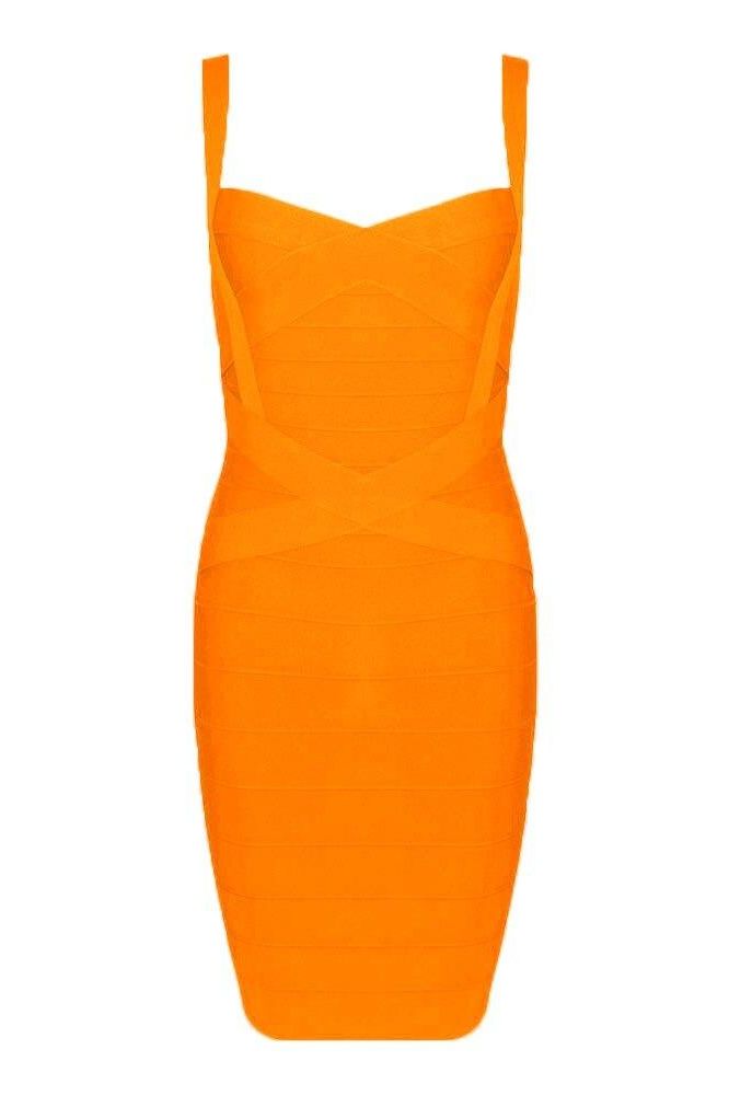 Apricot Orange Sweetheart Criss Cross Waist Bandage Bodycon Mini Dress