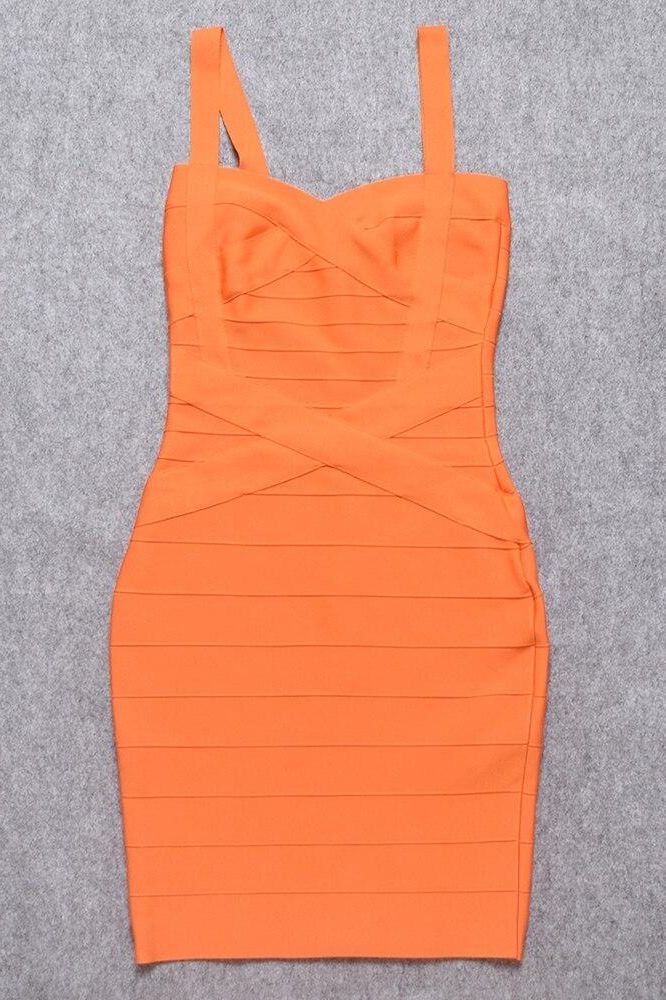 Apricot Orange Sweetheart Criss Cross Waist Bandage Bodycon Mini Dress