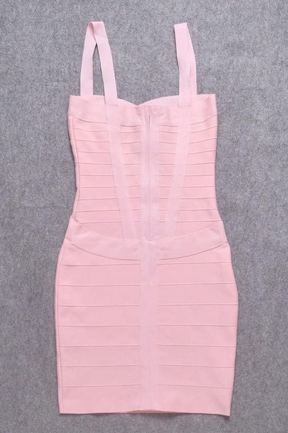 Dusty Pink Sweetheart Criss Cross Waist Bandage Bodycon Mini Dress