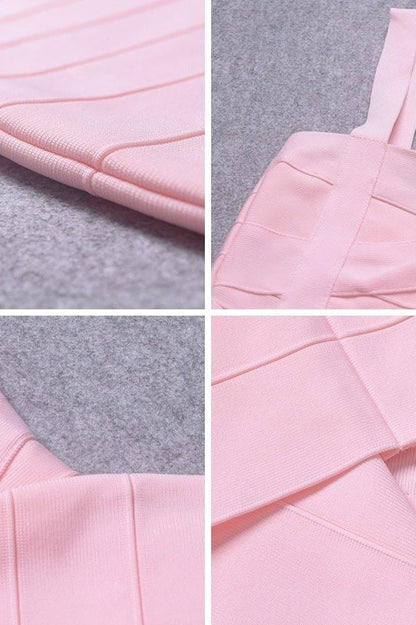 Dusty Pink Sweetheart Criss Cross Waist Bandage Bodycon Mini Dress