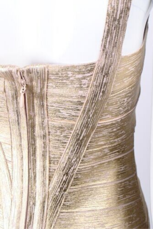 Gold Sweetheart Criss Cross Waist Bandage Bodycon Mini Dress