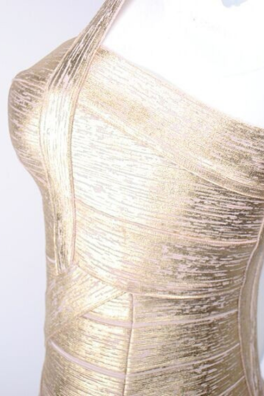 Gold Sweetheart Criss Cross Waist Bandage Bodycon Mini Dress