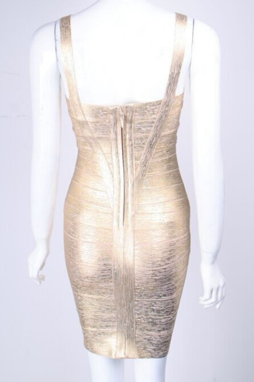 Gold Sweetheart Criss Cross Waist Bandage Bodycon Mini Dress