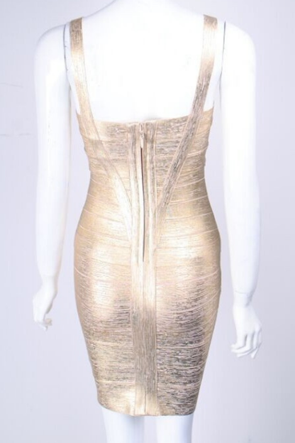 Gold Sweetheart Criss Cross Waist Bandage Bodycon Mini Dress