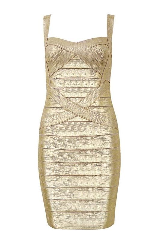 Gold Sweetheart Criss Cross Waist Bandage Bodycon Mini Dress