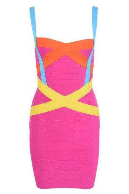 Hot Pink Sweetheart Criss Cross Waist Bandage Bodycon Mini Dress