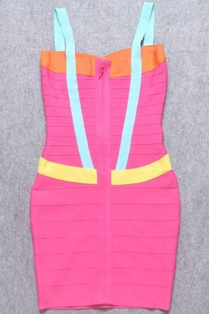 Hot Pink Sweetheart Criss Cross Waist Bandage Bodycon Mini Dress
