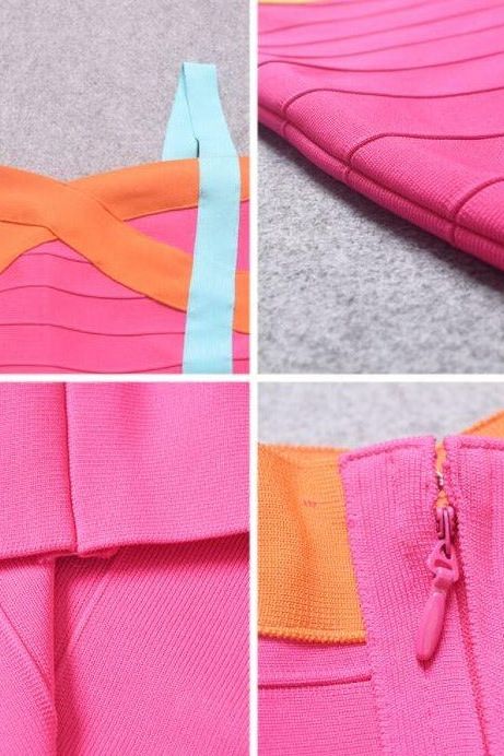 Hot Pink Sweetheart Criss Cross Waist Bandage Bodycon Mini Dress