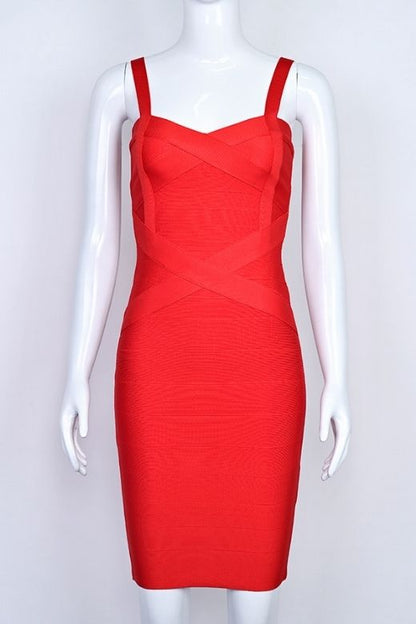 Lipstick Red Bandage Sweetheart Neck Criss Cross Bodycon Mini Dress