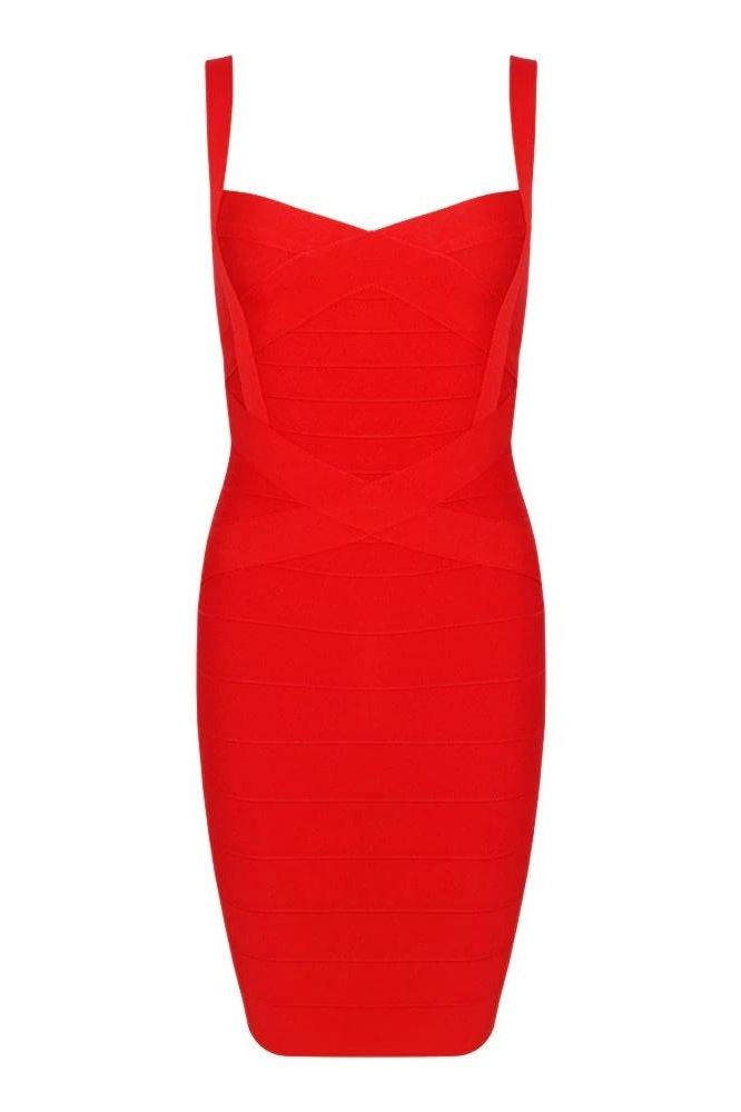 Lipstick Red Sweetheart Wide Strap Criss Cross Bandage Bodycon Mini Dress