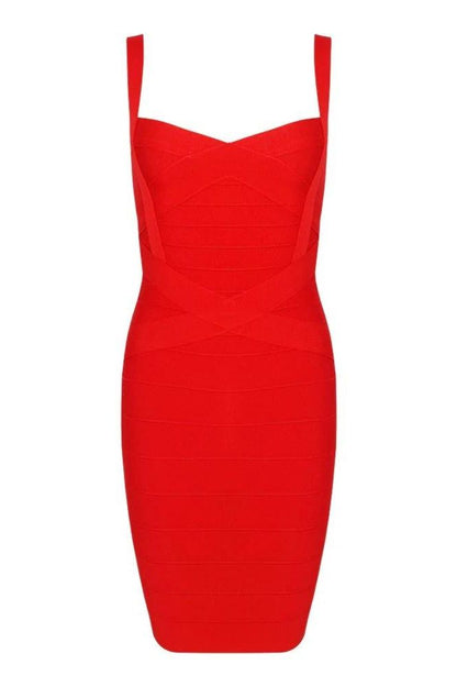 Lipstick Red Bandage Sweetheart Neck Criss Cross Bodycon Mini Dress