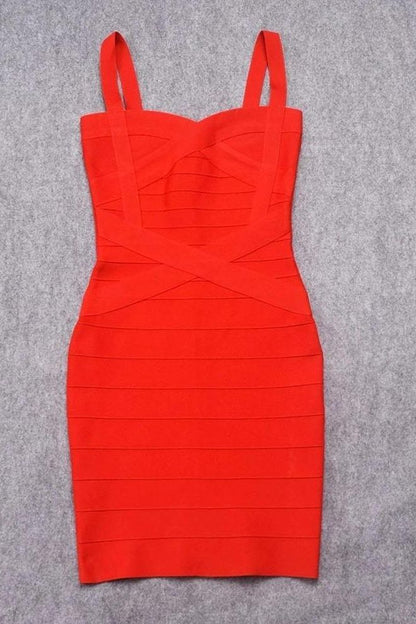 Lipstick Red Sweetheart Wide Strap Criss Cross Bandage Bodycon Mini Dress