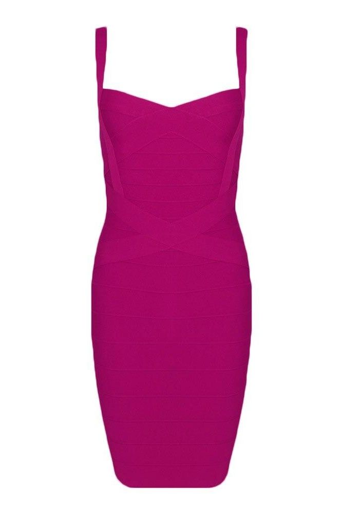 Magenta Pink Sweetheart Criss Cross Waist Bandage Bodycon Mini Dress