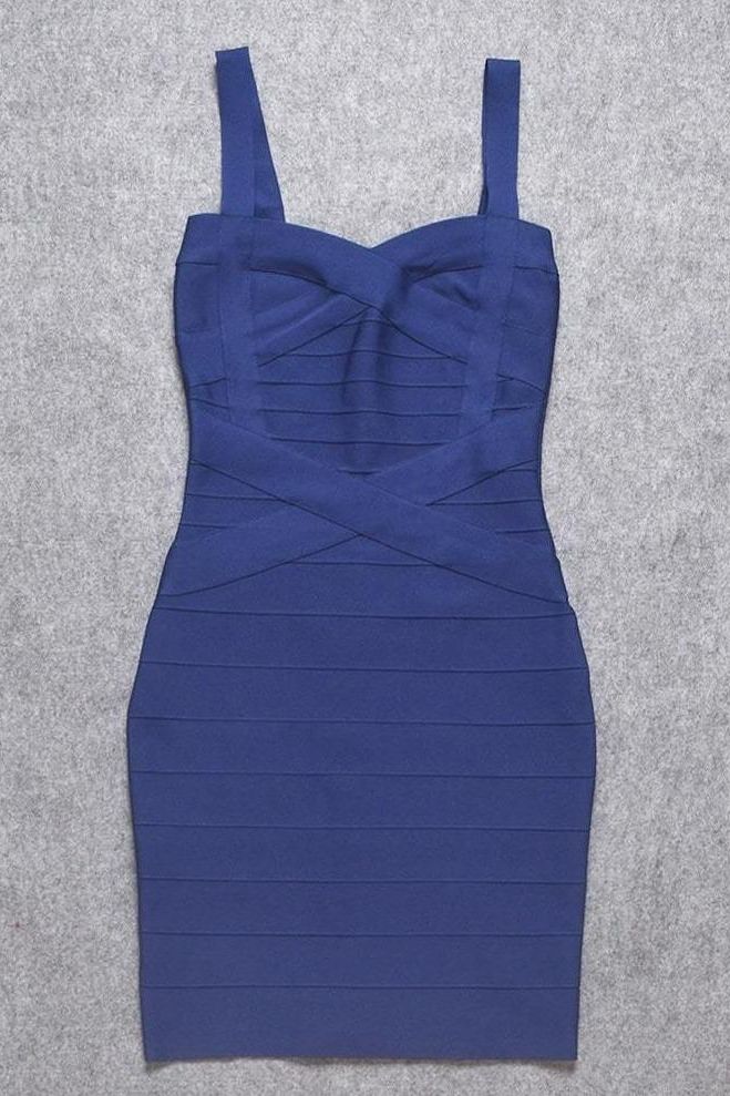 Navy Blue Sweetheart Criss Cross Waist Bandage Bodycon Mini Dress