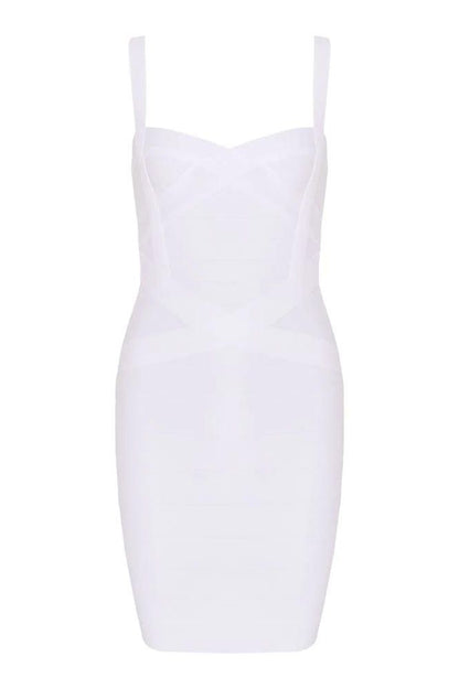 Pearl White Sweetheart Criss Cross Waist Bandage Bodycon Mini Dress