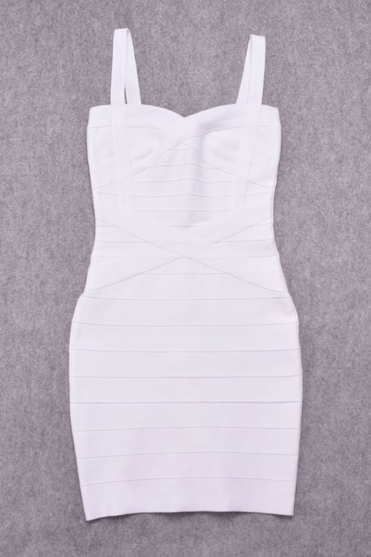 Pearl White Sweetheart Criss Cross Waist Bandage Bodycon Mini Dress