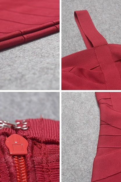 Red Wine Bandage Sweetheart Neck Criss Cross Bodycon Mini Dress
