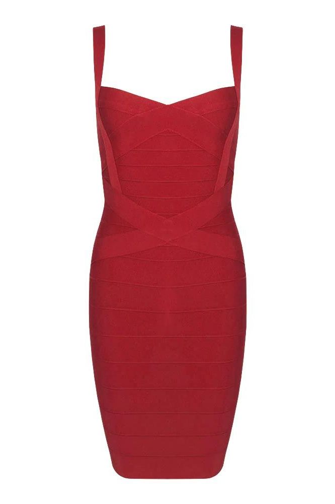 Red Wine Bandage Sweetheart Neck Criss Cross Bodycon Mini Dress