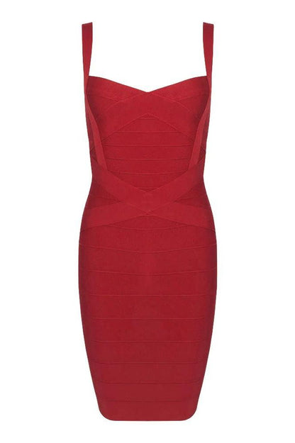 Red Wine Bandage Sweetheart Neck Criss Cross Bodycon Mini Dress