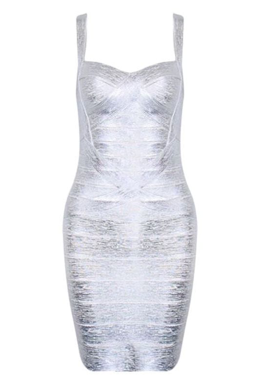 Silver Spaghetti Strap Scoop Neck Metallic Bodycon Mini Dress