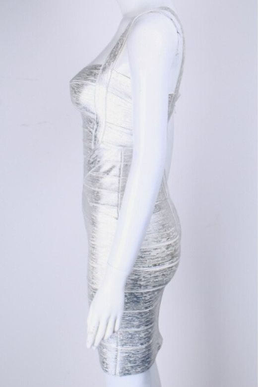 Silver Spaghetti Strap Scoop Neck Metallic Bodycon Mini Dress