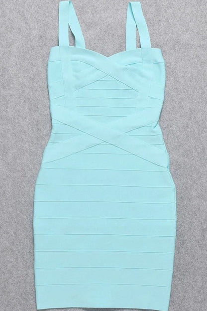 Sky Blue Sweetheart Wide Strap Criss Cross Bandage Bodycon Mini Dress