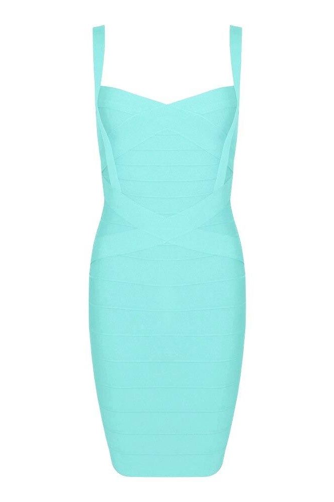 Sky Blue Sweetheart Wide Strap Criss Cross Bandage Bodycon Mini Dress
