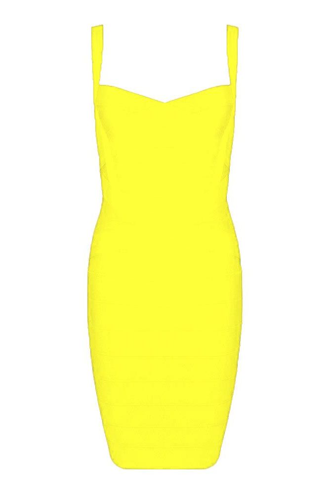 Sun Yellow Sweetheart Criss Cross Waist Bandage Bodycon Mini Dress