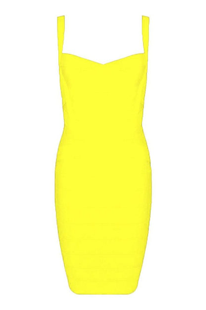 Sun Yellow Sweetheart Criss Cross Waist Bandage Bodycon Mini Dress