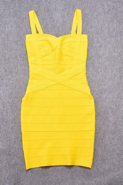 Sun Yellow Sweetheart Criss Cross Waist Bandage Bodycon Mini Dress
