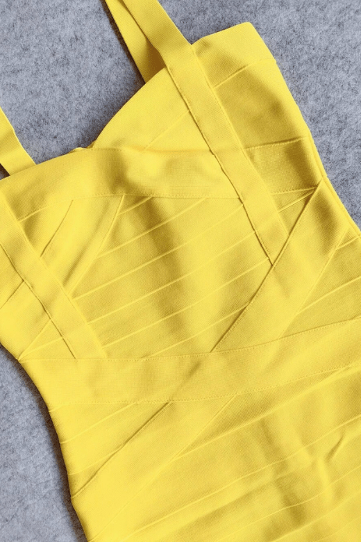 Sun Yellow Sweetheart Criss Cross Waist Bandage Bodycon Mini Dress