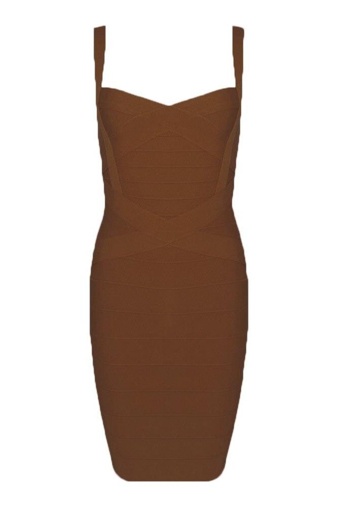Tan Brown Sweetheart Criss Cross Waist Bandage Bodycon Mini Dress