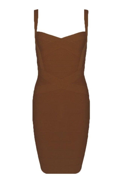 Tan Brown Sweetheart Criss Cross Waist Bandage Bodycon Mini Dress