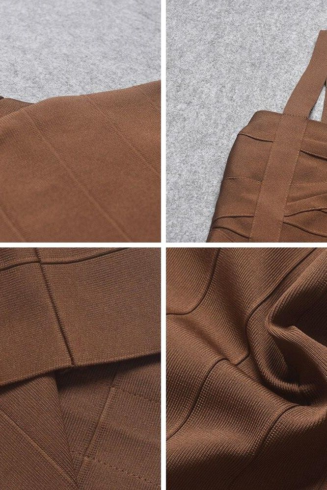 Tan Brown Sweetheart Criss Cross Waist Bandage Bodycon Mini Dress
