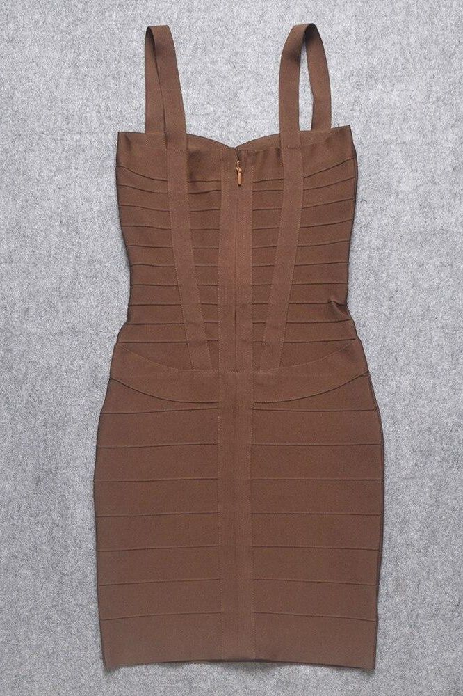 Tan Brown Sweetheart Criss Cross Waist Bandage Bodycon Mini Dress