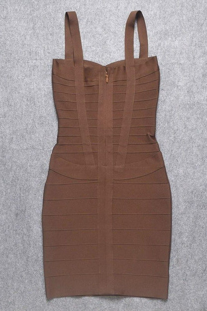 Tan Brown Sweetheart Criss Cross Waist Bandage Bodycon Mini Dress
