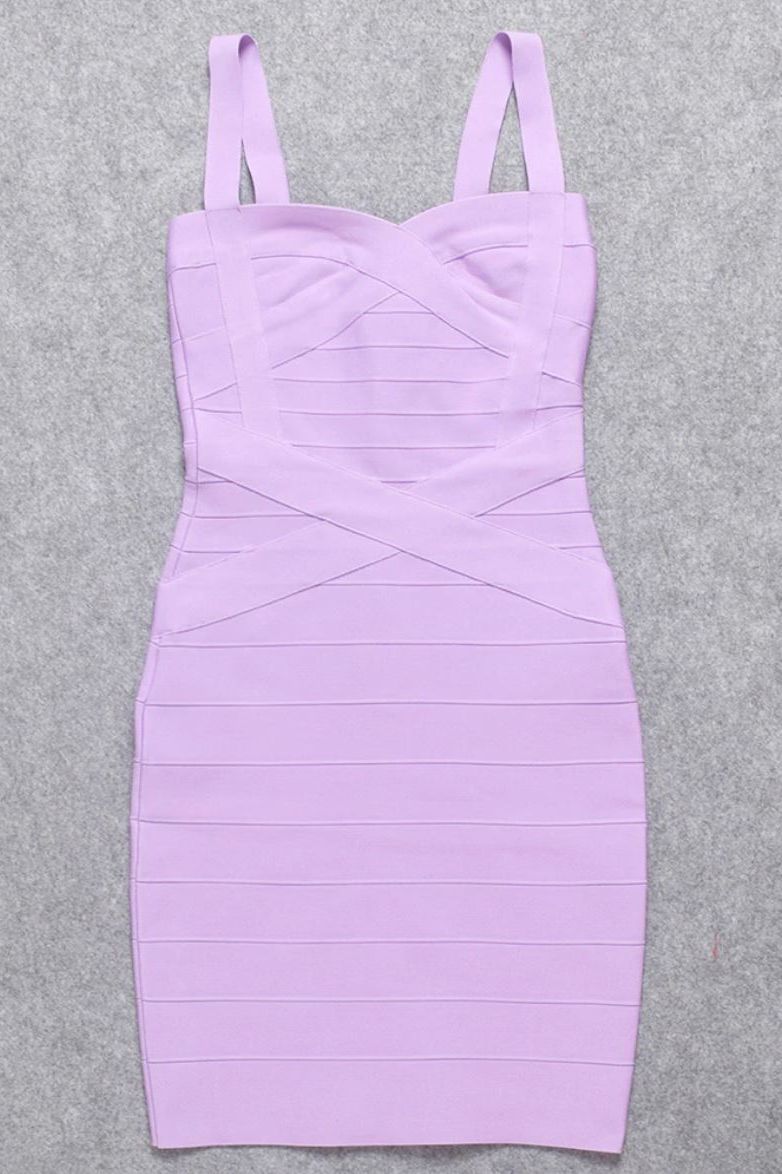 Violet Purple Sweetheart Neck Cross Strap Waist Bandage Bodycon Mini Dress